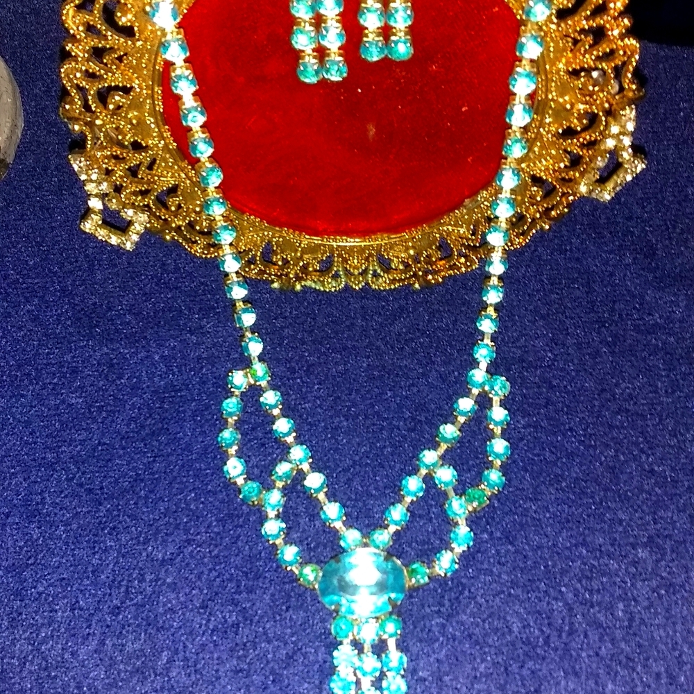 Light blue crystal necklace and earring set